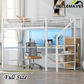 Bellemave® Full Size Metal Loft Bed with Desk, Storage Staircase, Small Wardrobe and LED Light - Bellemave